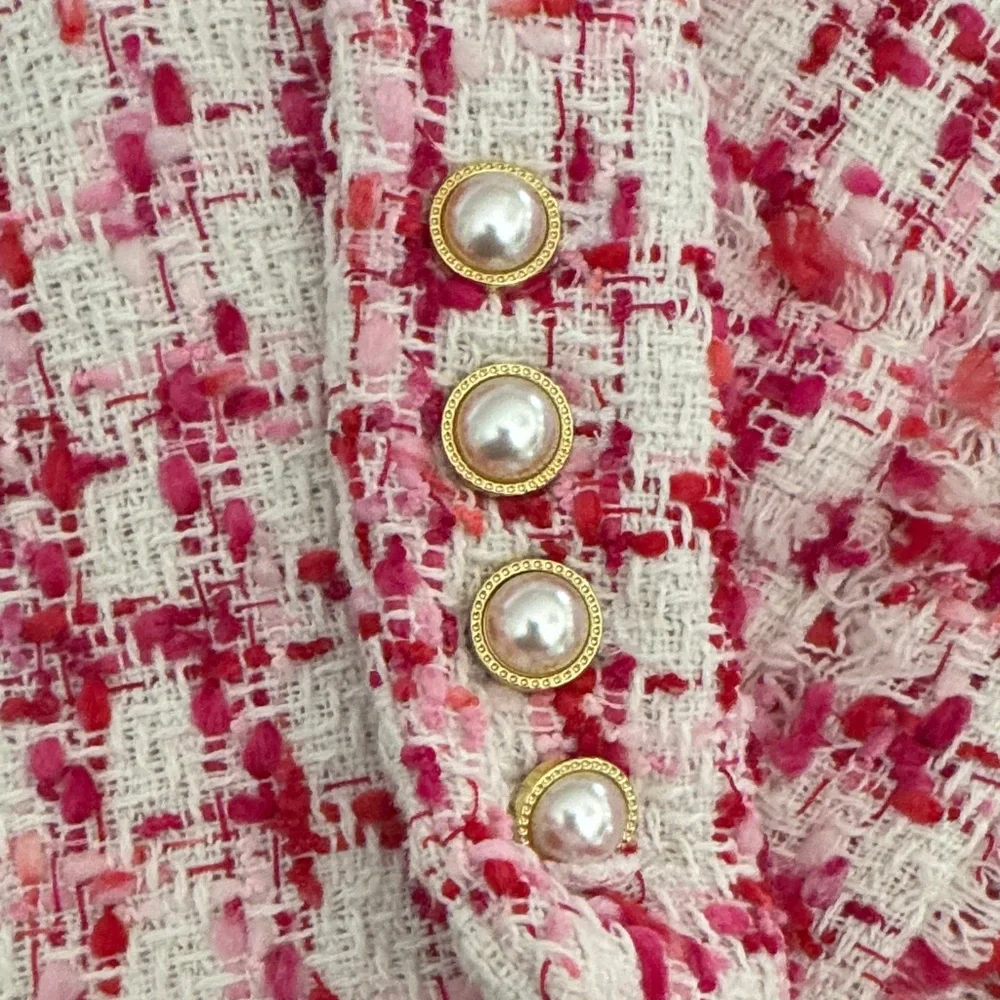 Nanette Lepore Pink and White Tweed Jacket Blazer - Picture 4 of 6